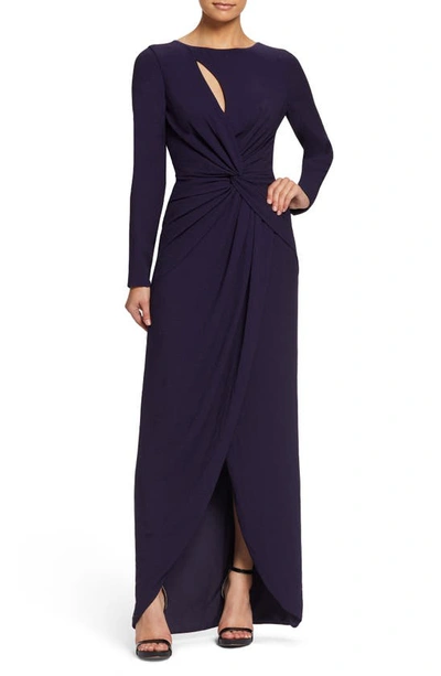 Dress The Population Naomi Long Sleeve Twist Crepe Gown In Boysenberry