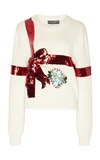 DOLCE & GABBANA BOW SEQUIN-EMBELLISHED KNIT SWEATER,681908