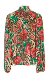 DOLCE & GABBANA FLORAL AND LEOPARD CREPE PUSSYBOW BLOUSE,681913