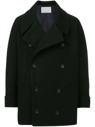 Kolor Double Buttoned Coat In Black
