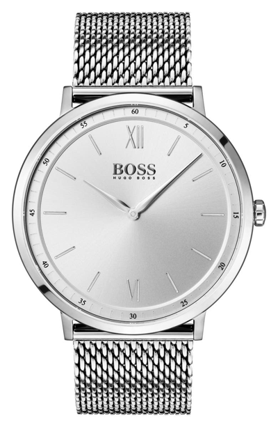 Hugo Boss Men's Essential Ultra Slim Stainless Steel Mesh Bracelet Watch 40mm In Silver