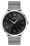Hugo Boss Men's Essential Ultra Slim Stainless Steel Mesh Bracelet Watch 40mm Women's Shoes In Black