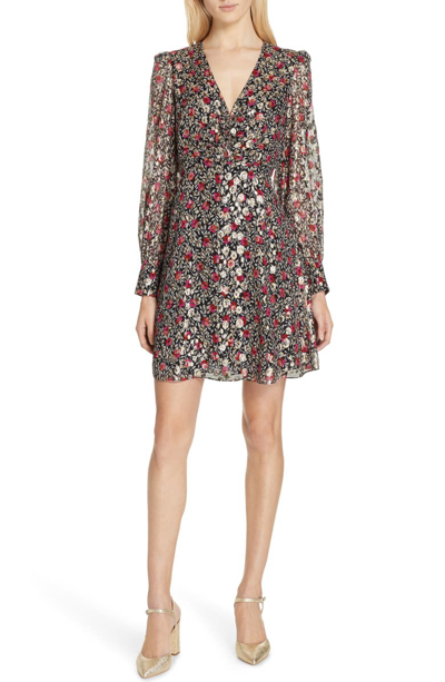 Kate Spade Floral Park Clip Dot Mini Dress In Black