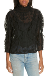 REBECCA TAYLOR Ruffle Embroidered Silk Top,818538B014