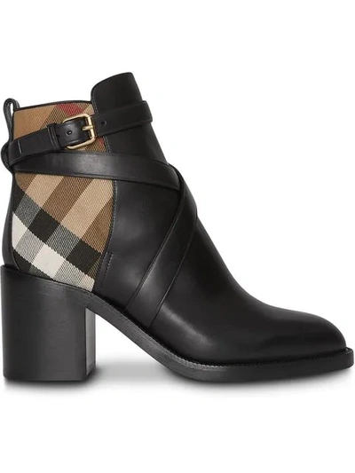 Burberry Pryle Vintage Check Leather Ankle Boots In Black