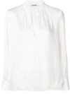 Zadig & Voltaire Tink V-neck Satin Long-sleeve Blouse In Ecru