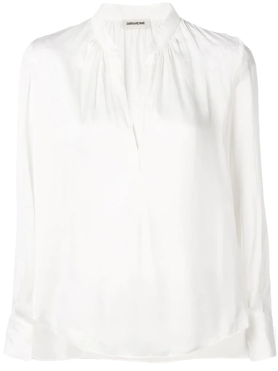 Zadig & Voltaire Tink V-neck Satin Long-sleeve Blouse In Nocolor