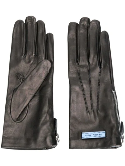 Prada Zipped Logo Gloves - 黑色 In Black