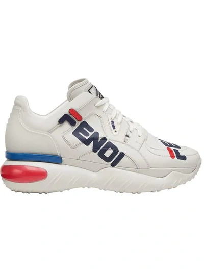 Fendi Mania Leather Sneakers In White