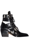 Chloé Rylee Cutout Glossed-leather Ankle Boots In Black