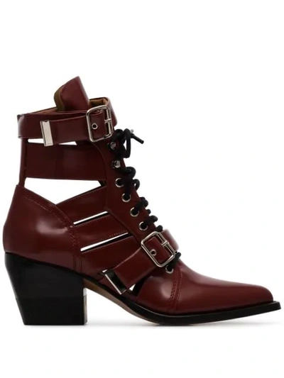 Chloé Burgundy Reilly 60 Buckle Embellished Ankle Boots