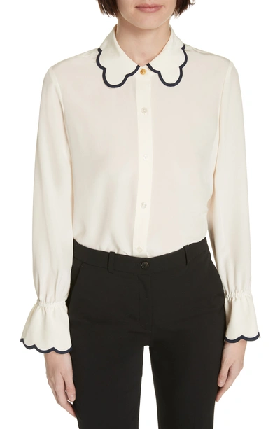 Tory Burch Scalloped Silk Crepe De Chine Shirt In Ivory