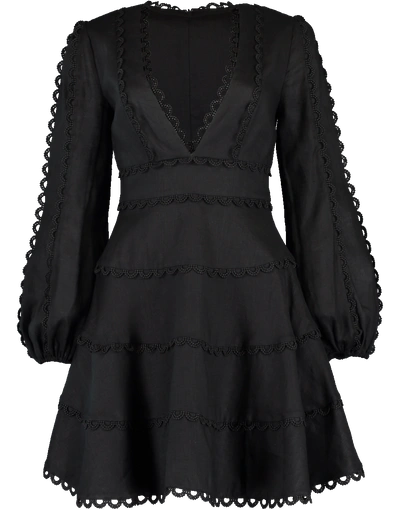 Zimmermann Heathers Flounce Short Dress In Black