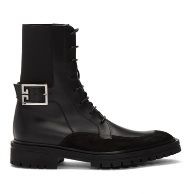 Givenchy Aviator Suede-trimmed Leather Ankle Boots In Black