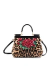 DOLCE & GABBANA WOMEN'S SMALL SICILY LEOPARD-PRINT FLORAL-EMBELLISHED TOP HANDLE BAG,0400099753567