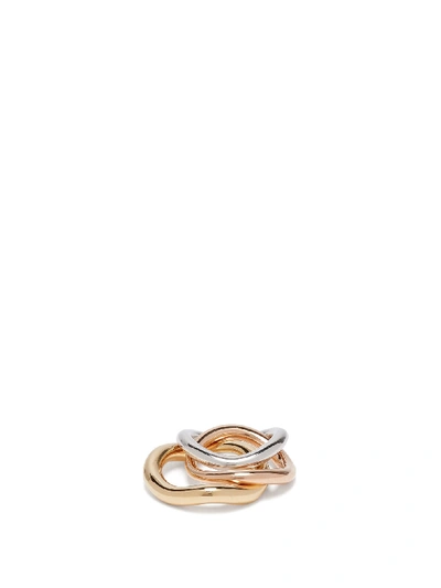 Charlotte Chesnais Wave Set Of Three Gold And Rose Gold Vermeil And Silver Rings In Silver Pink Yellow Vermeil