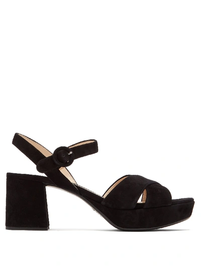 Prada Suede Platform Sandals In Black