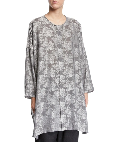 Eskandar Lightweight Rose-jacquard Bound-neck Shirt In Silver