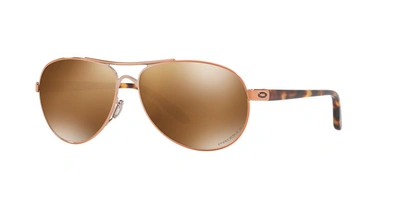 Oakley Feedback Brown Gradient Polarized Aviator Ladies Sunglasses Oo4079-407914-59 In Brown,gold Tone,pink,rose Gold Tone