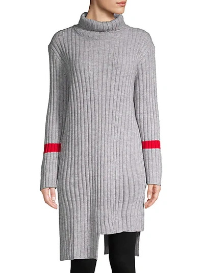 Avantlook Asymmetric Turtleneck Sweater Dress In Grey
