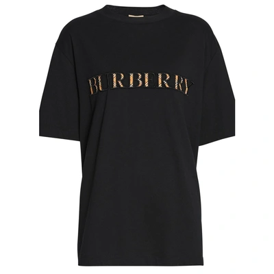 Burberry Check Logo Cotton T-shirt In Black