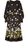 ANDREW GN BELTED FLORAL-PRINT SILK MIDI DRESS