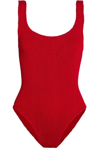 Hunza G Classic Seersucker One Piece Swimsuit In Red