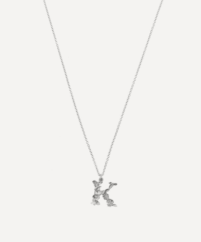 Alex Monroe Silver Floral Letter K Alphabet Necklace