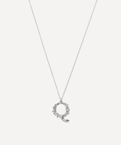 Alex Monroe Silver Floral Letter Q Alphabet Necklace