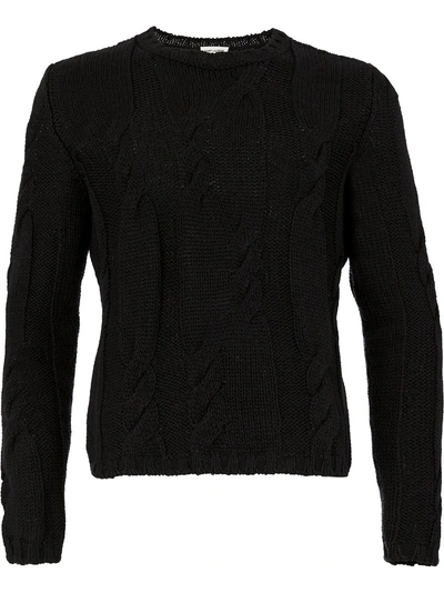 Saint Laurent Cable Knit Jumper In Black