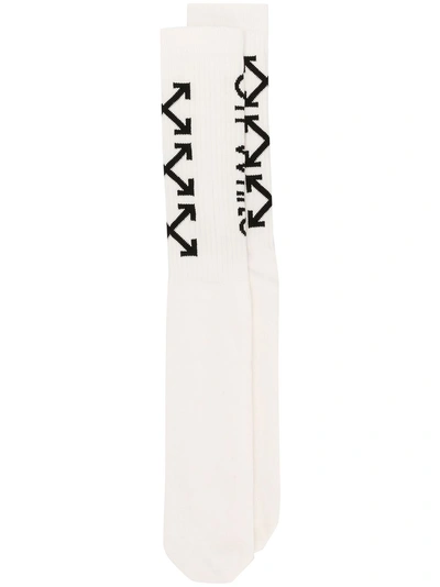Off-white Arrow Logo Embroidered Socks In White