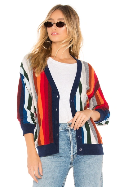 The Great The Co-ed Striped Wool-blend Cardigan In Blue