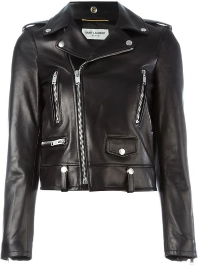 Saint Laurent Printed Leather Biker Jacket In Black