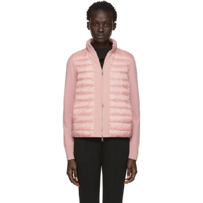 Moncler Mixed Media Puffer Vest Jacket In Pink