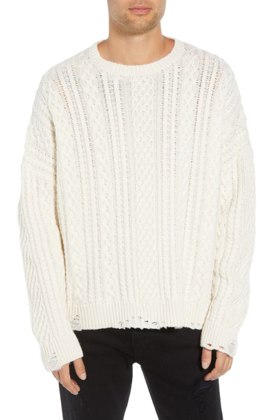 The Kooples Oversize Distressed Wool Blend Sweater In Beige/ White