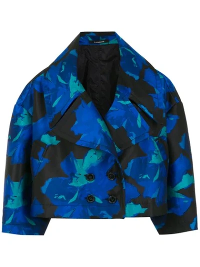 À La Garçonne Floral Jacquard Cropped Coat In Blue