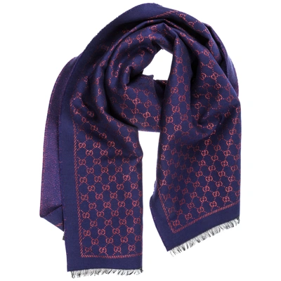 Gucci Metallic Gg Wool Scarf In Blue