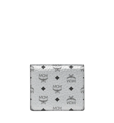 Mcm Two Fold Flat Wallet In Visetos Original In Berlin Silver