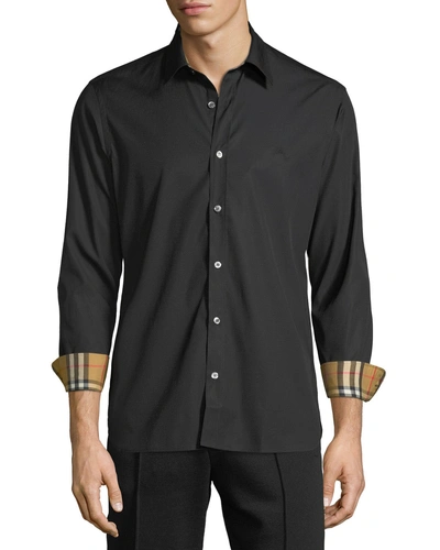 Burberry Louis Logo-embroidered Cotton-blend Poplin Shirt In Black