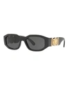 Versace Chunky Rectangle Sunglasses W/ Logo Disc Arms In Fuchsia