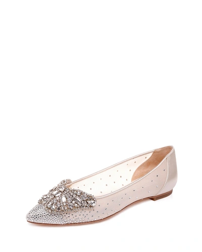 Badgley Mischka Women's Quinn Crystal Embellished Pointed Toe Flats In Ivory Satin/ Mesh