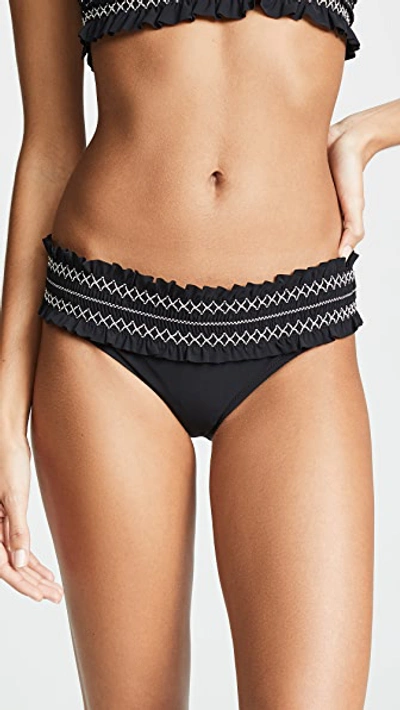 Tory Burch Costa Hipster Smocked Bikini Bottom In Black