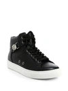 VERSACE LEATHER HIGH-TOP SNEAKERS,0400099046504