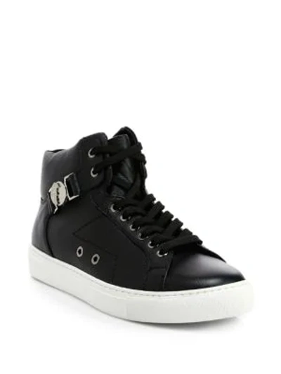 Versace Leather High-top Trainers In Black