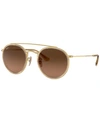 Ray Ban Ray-ban Polarized Sunglasses , Rb3647n Round Double Bridge In Gold / Brown Gradient Grey