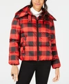 KENDALL + KYLIE PLAID CROPPED PUFFER COAT