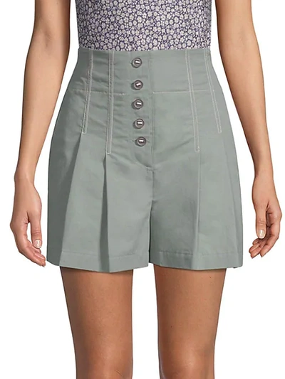 Rebecca Taylor Pleated High-waist Button-up Shorts In Dark Sage