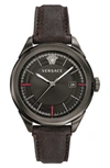 VERSACE GLAZE LEATHER STRAP WATCH, 43MM,VERA00418