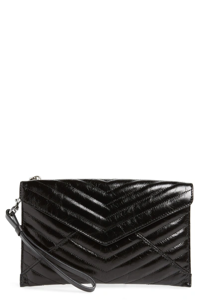 Rebecca Minkoff Leo Quilted Leather Envelope Wristlet Pouch Bag In Black