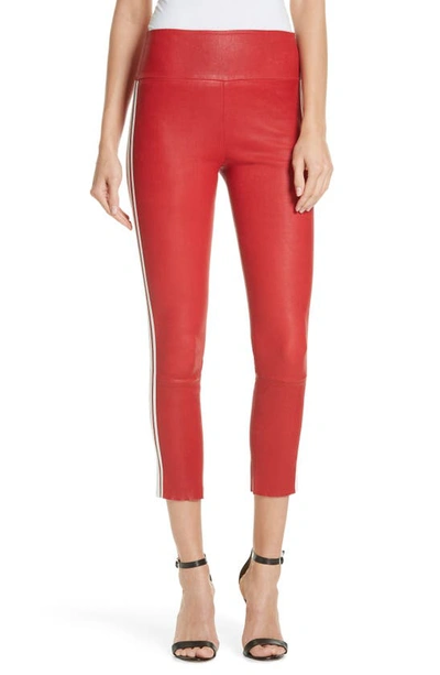 Sprwmn Two-stripe Athletic Leather Capri Leggings In Red